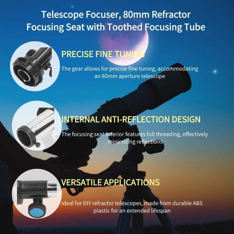 DAUERHAFT Telescope Focuser , 80mm Refractor Focusing Seat with Toothed Focusing Tube , 1 . 25 Inch Eyepiece Interface Reflector Astronomy Telescope Focuser , for Smooth Focusing on Reflector Telescopes - Image 3